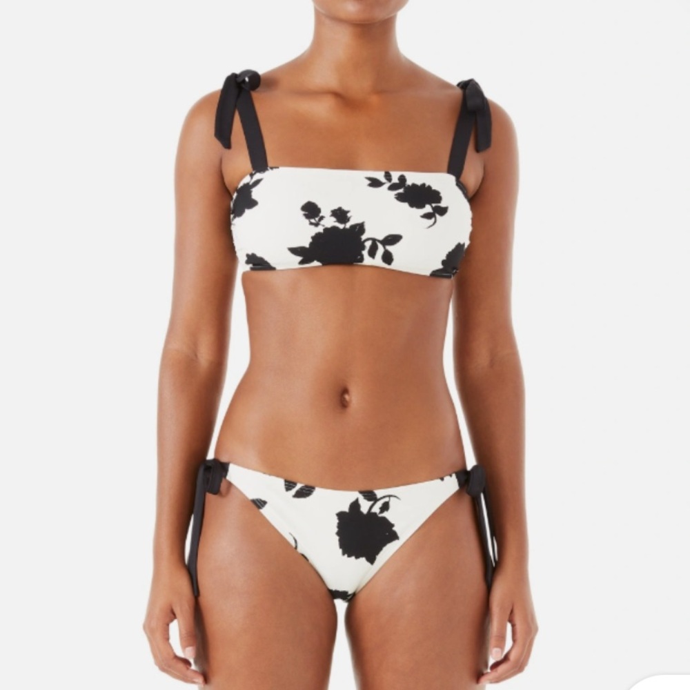 Kate Spade Shoulder Bow Tie Bicolor Floral Bikini Top & Bottom XS